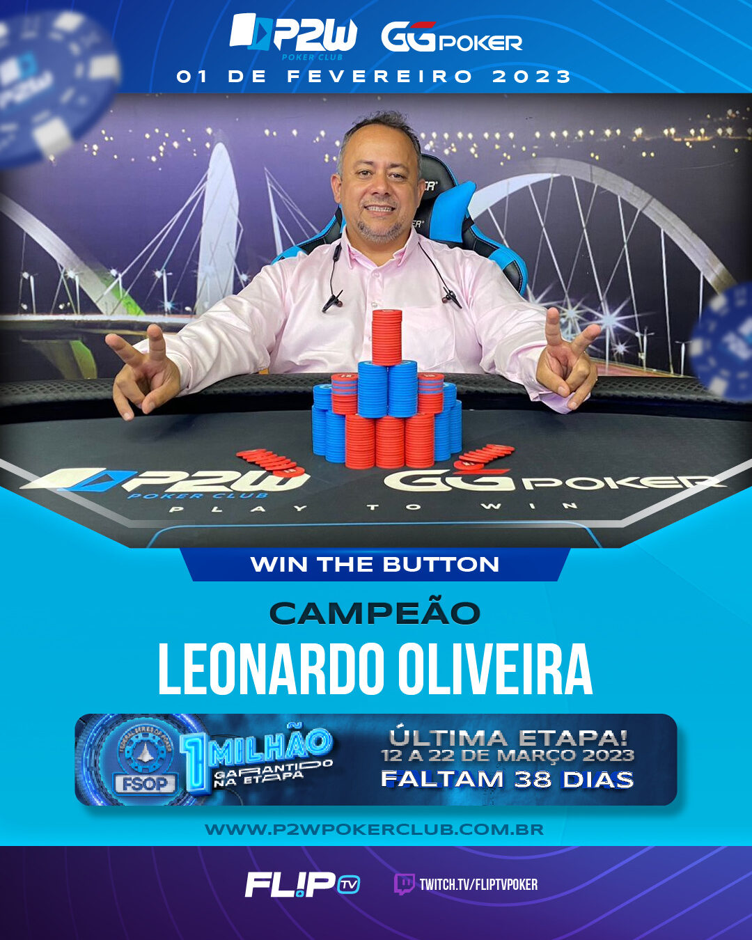 WIN THE BUTTON 2K GTD 01 de Fevereiro - P2w Poker Brasília